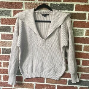 Medium- Cyrus v neck sweater with collar. Perfect fall/winter brown.